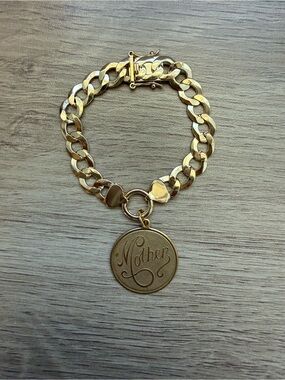 14k Gold Vermeil Chain Bracelet Vintage ‘Mother’ brass charm - Women's Jewelry